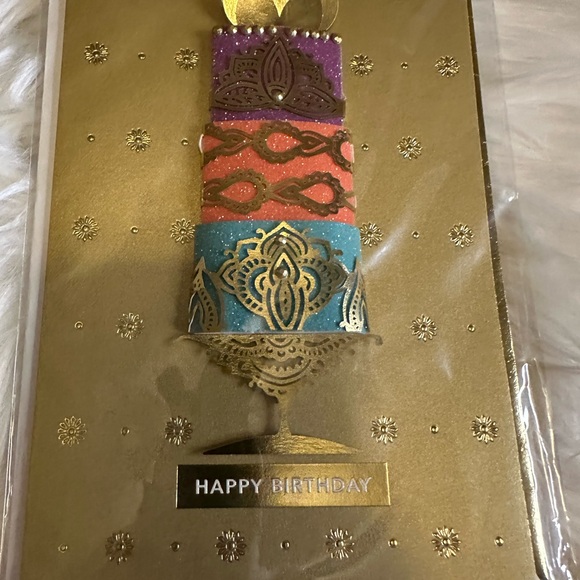 💥10/$10 Gold Happy Birthday Card with Colorful Cake Design - Picture 1 of 5